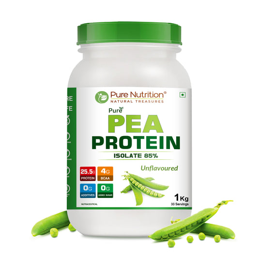 Pure Nutrition Pea Protein Isolate Powder 1Kg | 100% Pure Plant-Based Protein for Men & Women | 25.5g Protein & 4g BCAA | Ideal for Muscle Growth, Recovery & Vegan Diet