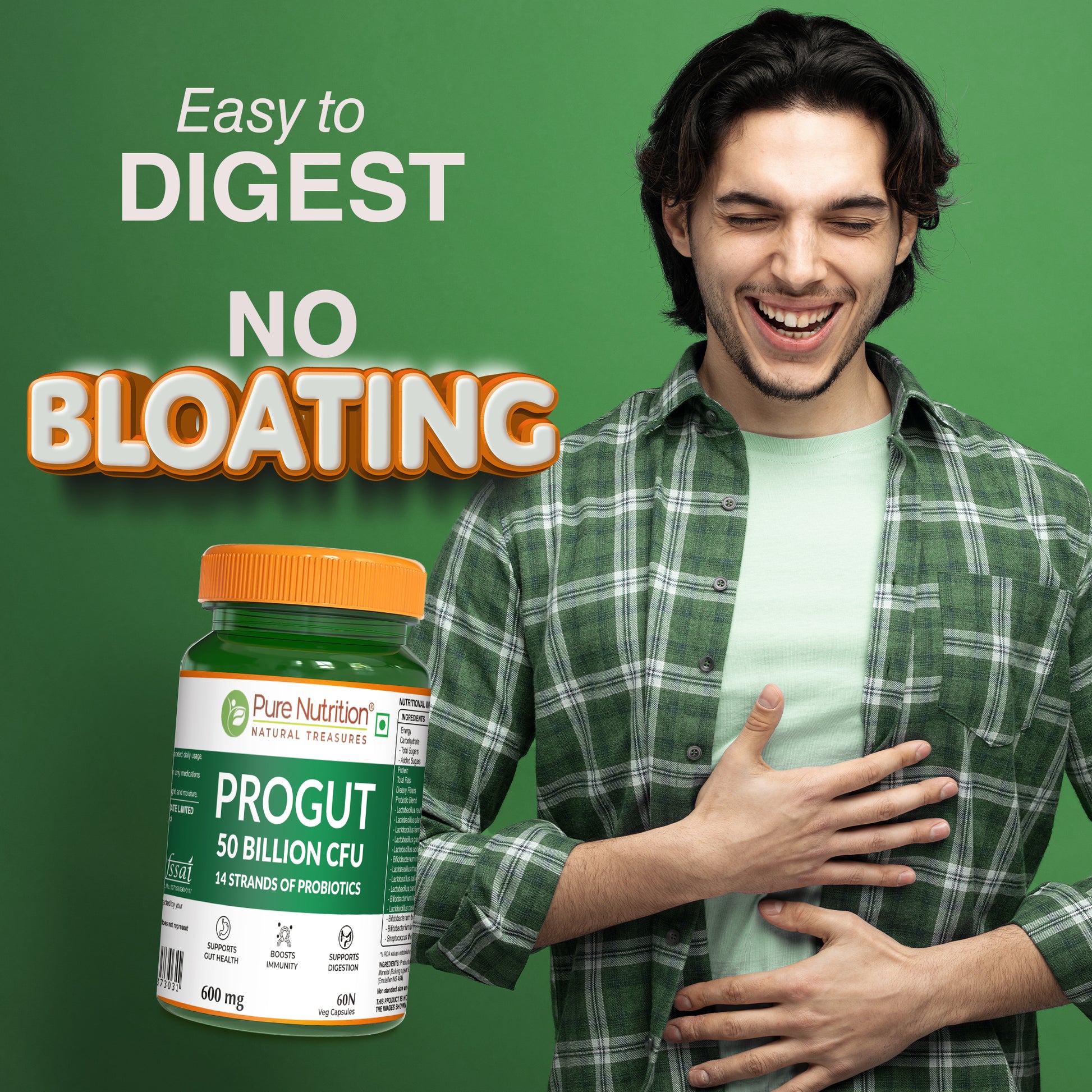 Progut 50 Billion CFU | Advanced Probiotic for Gut & Immune Health| 60 veg Capsules