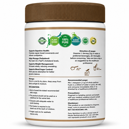 Psyllium Husk Isabgol Powder | Natural Fiber Supplement for Digestion & Regularity | 500g