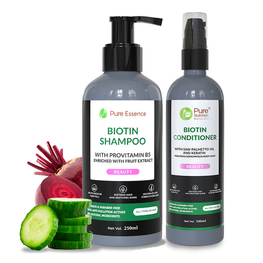Pure Nutrition Biotin Shampoo and Conditioner Combo Pack for Healthy and Strong Hair with Provitamin B5, Saw Palmetto Keratin Sulphate and Paraben Free