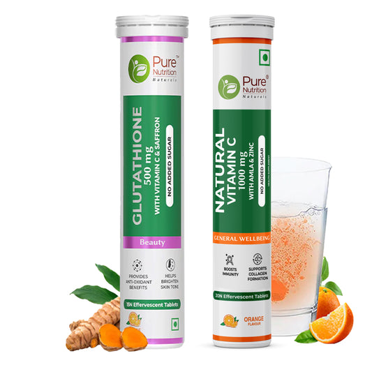 Pure Nutrition Glutathione Natural Vitamin C Perfect Combination for Skin Brightening and Glow Effervescent Tablets