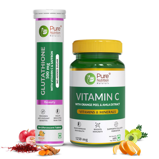 Pure Nutrition Healthy Skin Combo Pack Glutathione plus Vitamin C 1250mg 60 Tablets