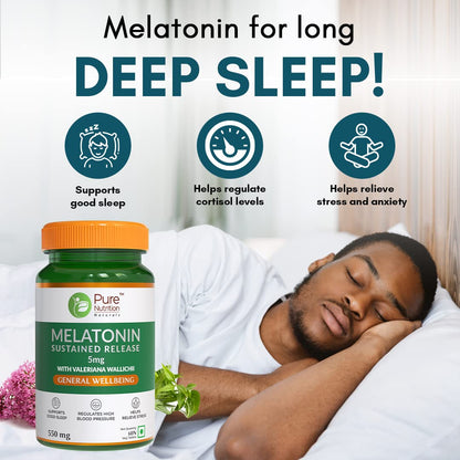 Pure Nutrition Melatonin All You Need for Better Sleep Non Addictive Melatonin Sleeping Pills for Better Sleep Quality 