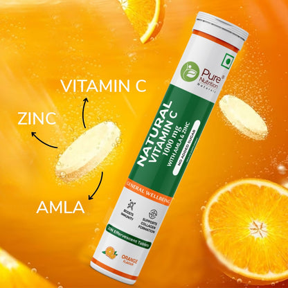 Pure Nutrition Natural Plant Based Vitamin C Effervescent Tablets with Zinc and Amla Extract