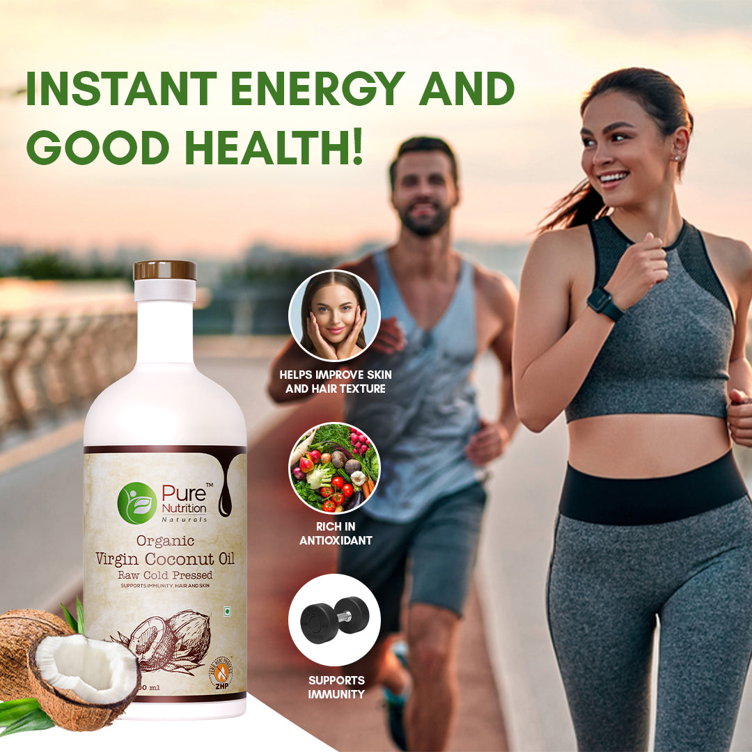 Pure Nutrition Raw Cold Pressed Virgin Coconut Oil for Instant Energy and Good Health Glass Bottle Best Quality VCO 