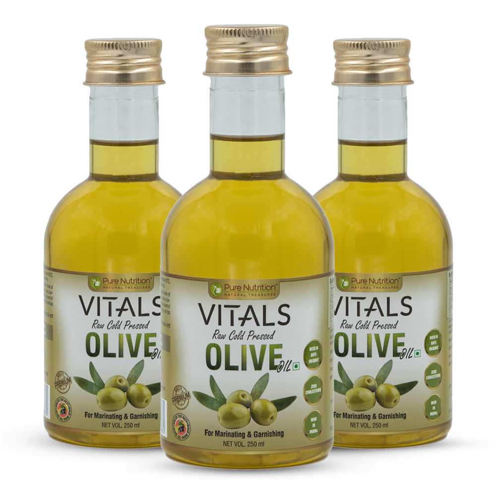 Pure Nutrition Vitals Raw Cold Pressed Olive Oil 750ml Pack of 3 (250ml x 3) 
