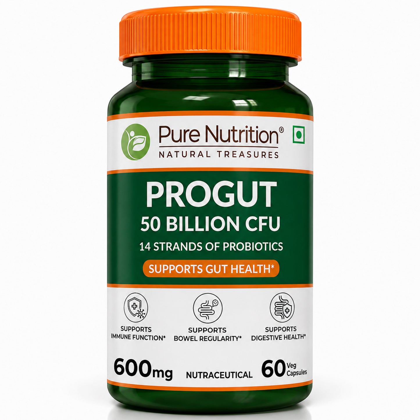 Progut 50 Billion CFU | Advanced Probiotic for Gut & Immune Health| 60 veg Capsules