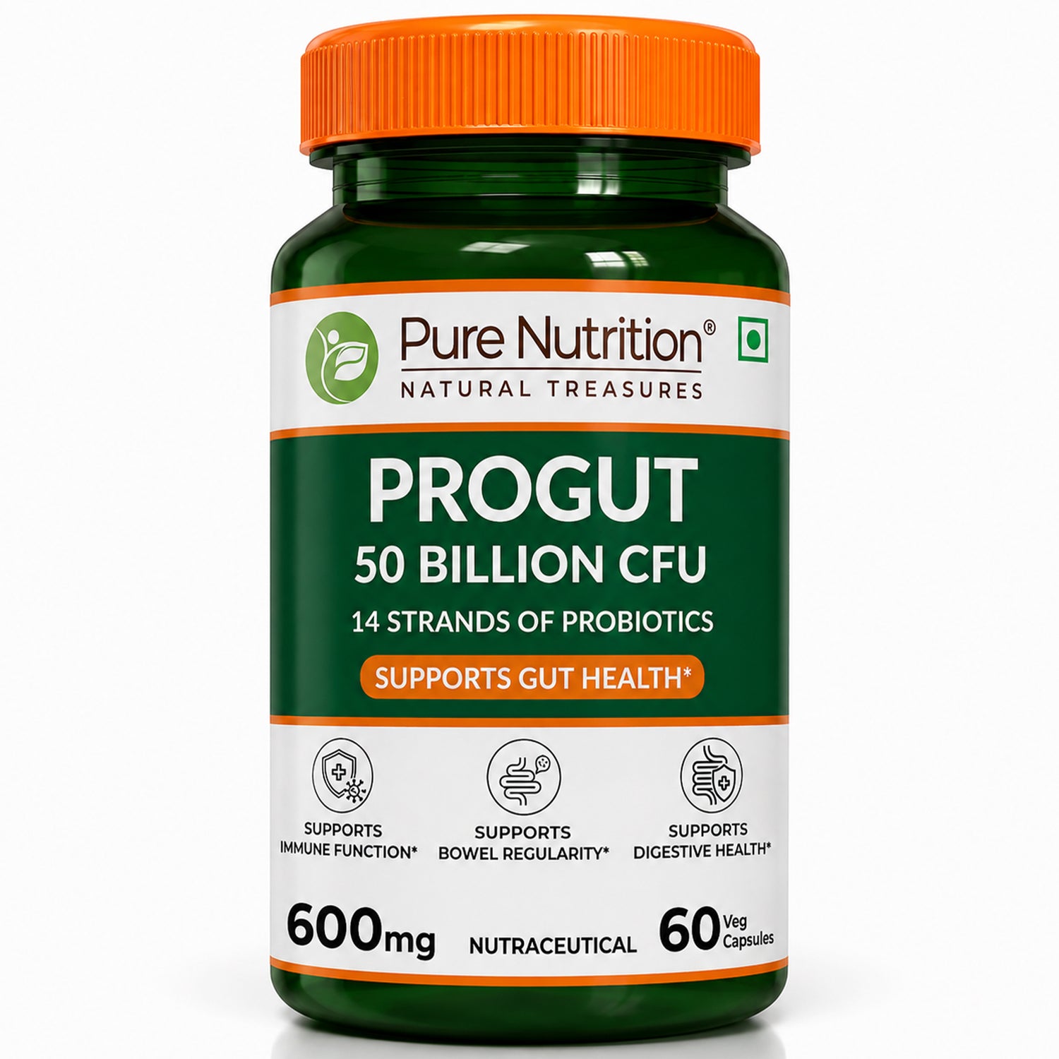 Progut 50 Billion CFU | Advanced Probiotic for Gut & Immune Health| 60 veg Capsules