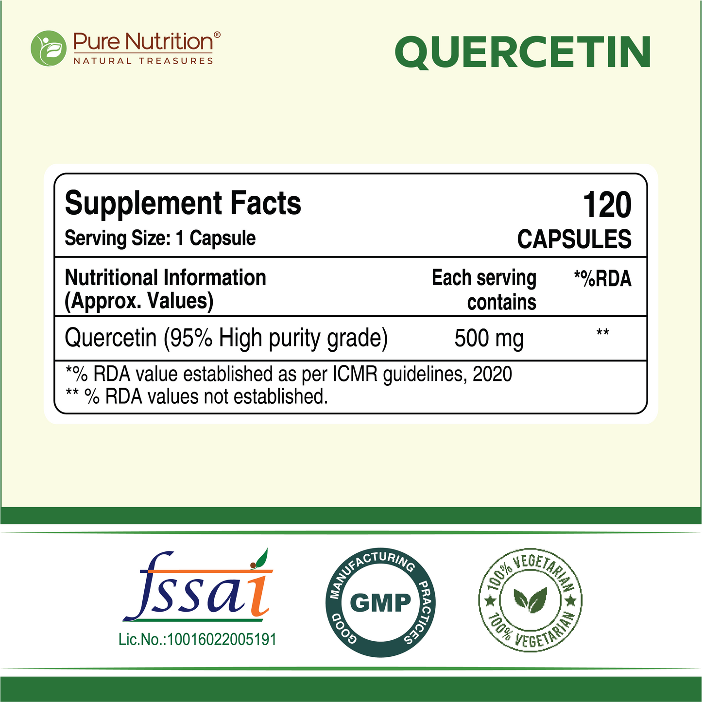 Quercetin 500mg 30 Veg Capsules | High Purity grade | Supports heart health Antioxidant & Immunity.