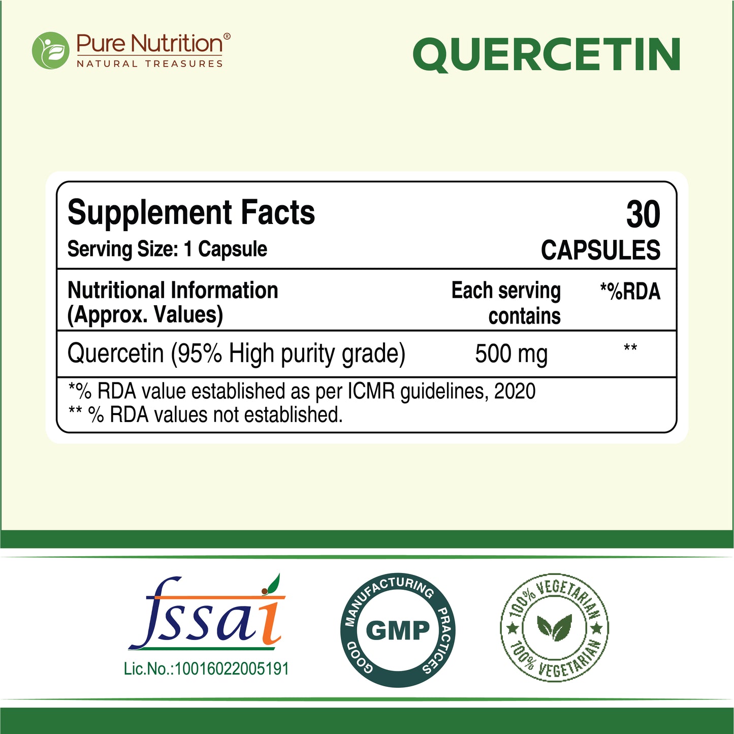 Quercetin 500mg – Antioxidant & Immune Support | 30 Veg Capsules