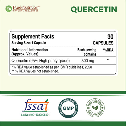 Quercetin 500mg – Antioxidant & Immune Support | 30 Veg Capsules