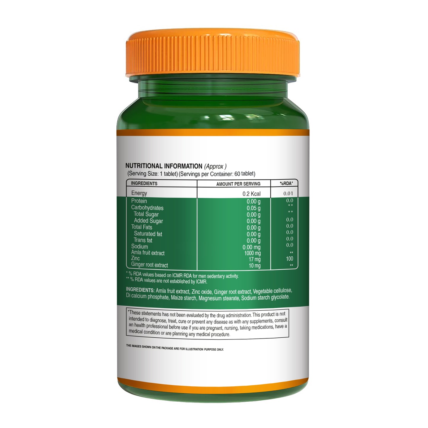 Vitamin C with Amla Extract + Zinc Supplement | Boost Immunity | Support In Skin & bone Health - 60 Veg Tablets