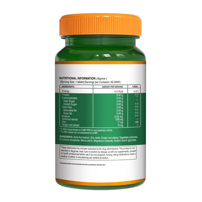 Vitamin C with Amla Extract + Zinc Supplement | Boost Immunity | Support In Skin & bone Health - 60 Veg Tablets
