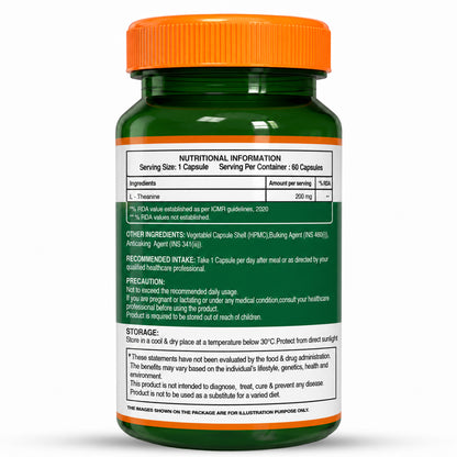 L-Theanine 200mg | Supports Calmness, Focus & Cognitive Function| 120 capsules