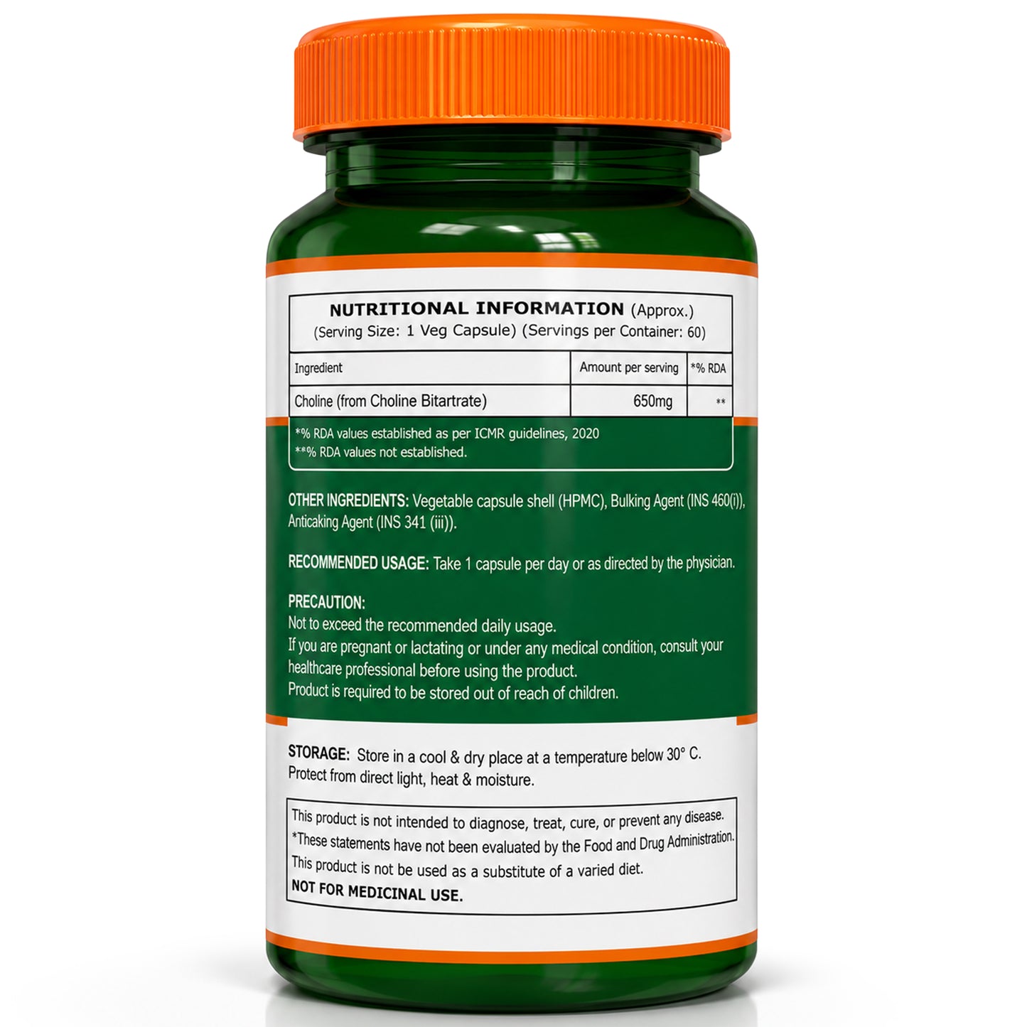 Choline Bitartrate 650mg  Brain, Nerve & Liver Support | 60 Veg Capsules