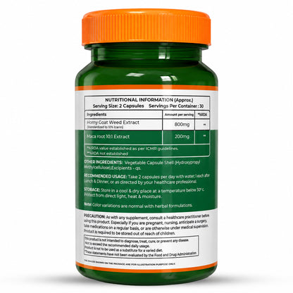 Horny Goat Weed with Maca Root  Herbal Vitality & Wellness Supplement| 60 Capsules | 1000mg