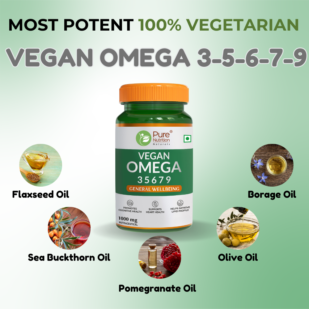 Omega 3-5-6-7-9 (1000mg) with Seabuckthorn Oil & Flaxseed Oil - 60 Veg Softgels