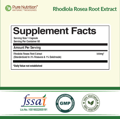 Pure Nutrition Rhodiola Rosea Root Extract – 500mg, 60 Veg Capsules