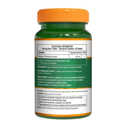 Organic Shatavari - 120 Tablets | Boosts Immunity, Digestion, and Supports Women's Hormonal and Reproductive Health