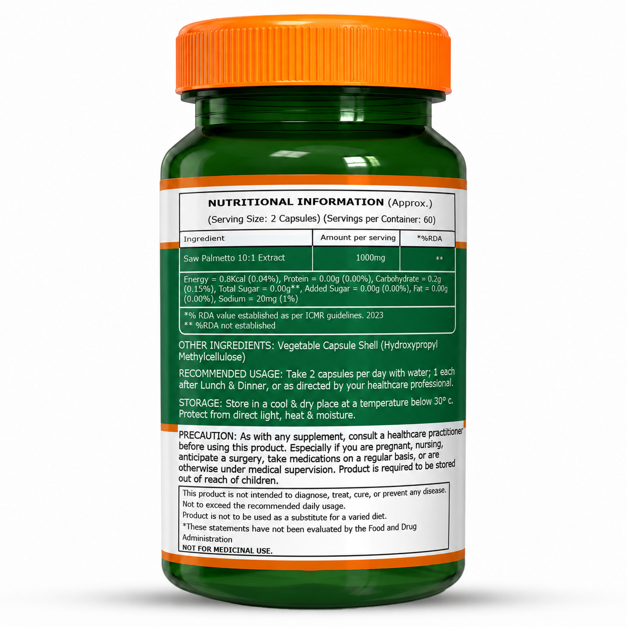 Saw Palmetto 10:1 Extract 1000mg | Supports Men's Health & Hormonal Balance | 120 Veg Capsules