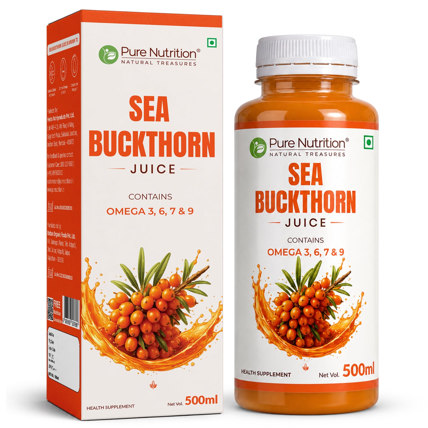 Sea Buckthorn Juice 500ml | Omega 3, 6, 7 & 9 | Daily Wellness Support | 500ML