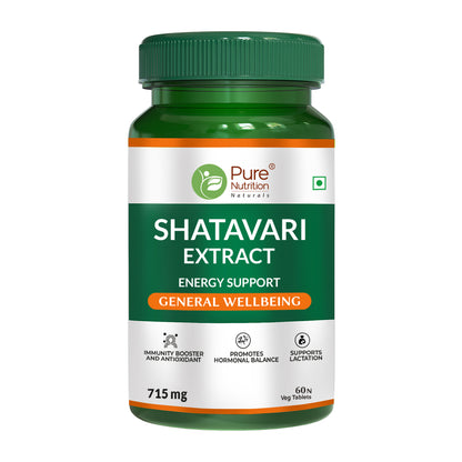 Pure Nutrition Shatavari Extract Tablets | 100% Natural | Helps Boost Immunity & Antioxidant - 60 Veg Tablets