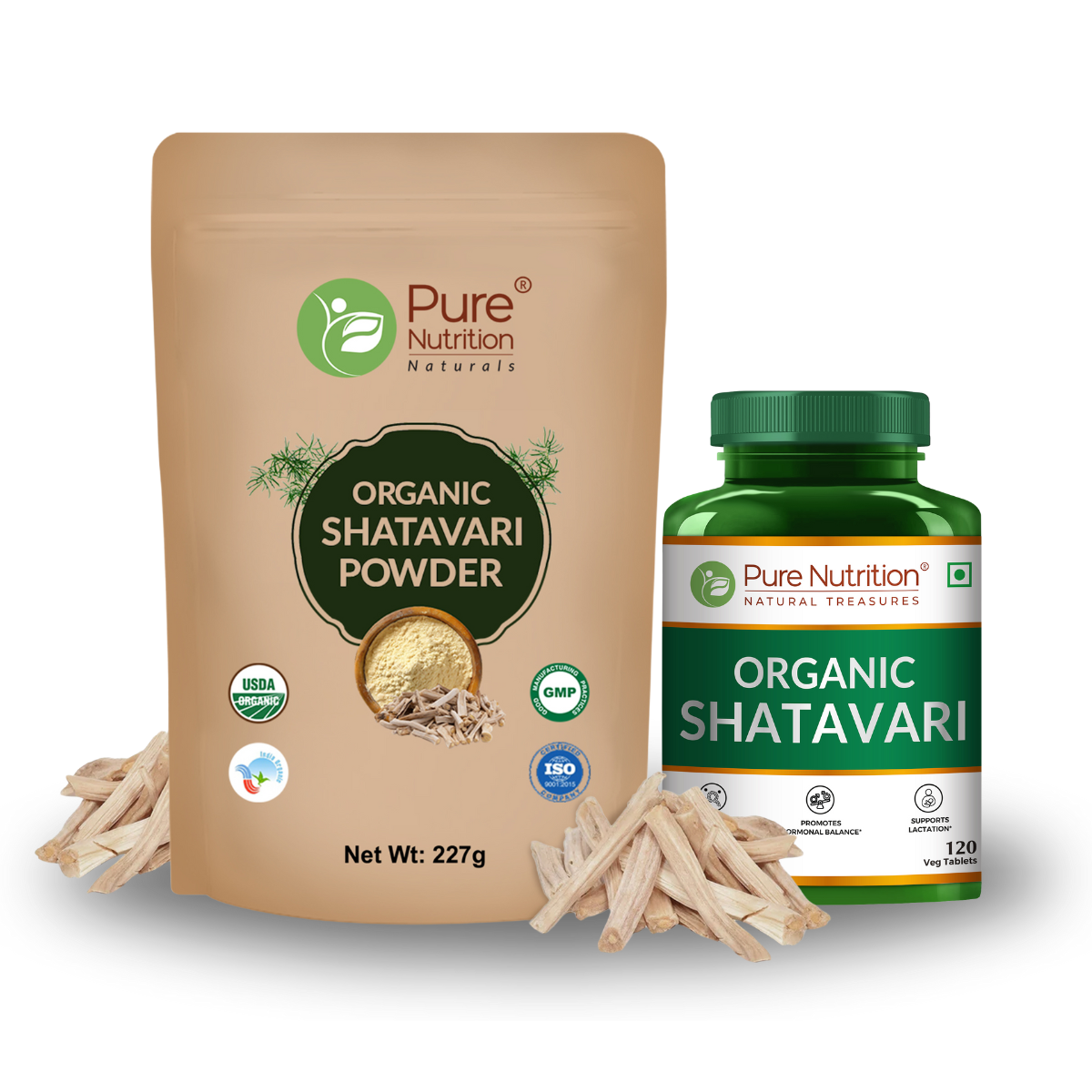 Pure Nutrition Shatavari Powder (227g) + Shatavari Tablets (120 Tablets) | Herbal Wellness Combo