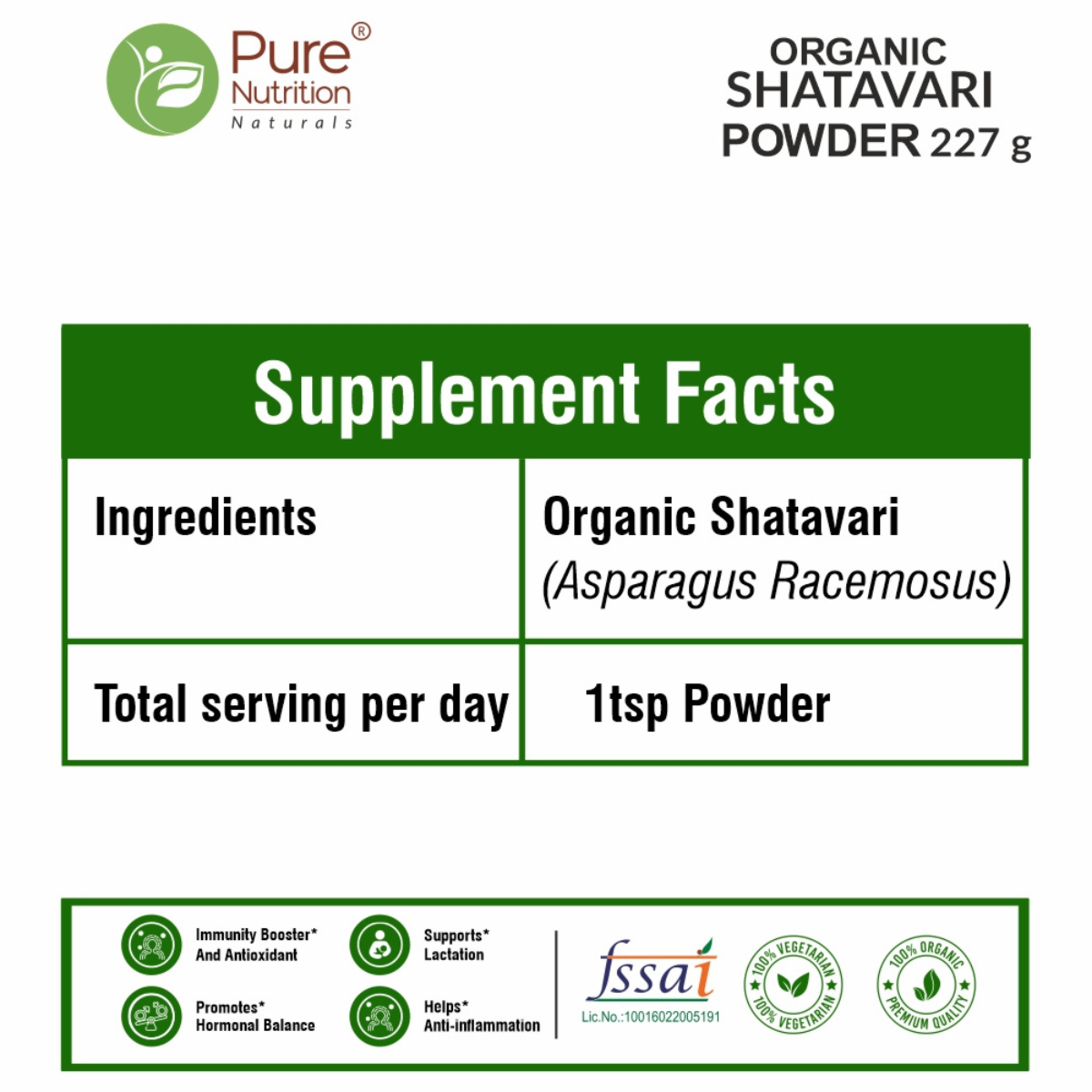 Pure Nutrition Shatavari Powder (227g) + Shatavari Tablets (120 Tablets) | Herbal Wellness Combo