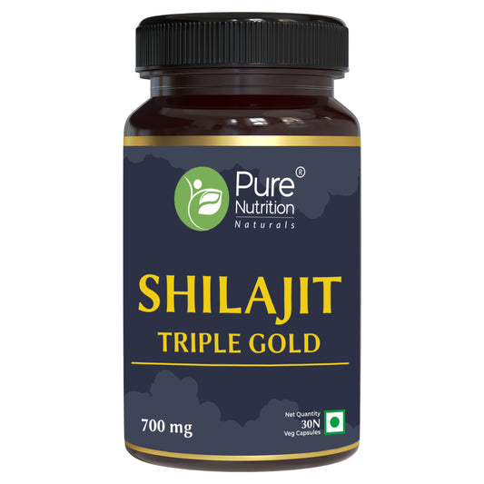 Shilajit Triple Gold with Gokhru, Ashwagandha, Safed Musali, and Shatavari - 30 Vegetarian Capsules | Supports Vitality and Wellness