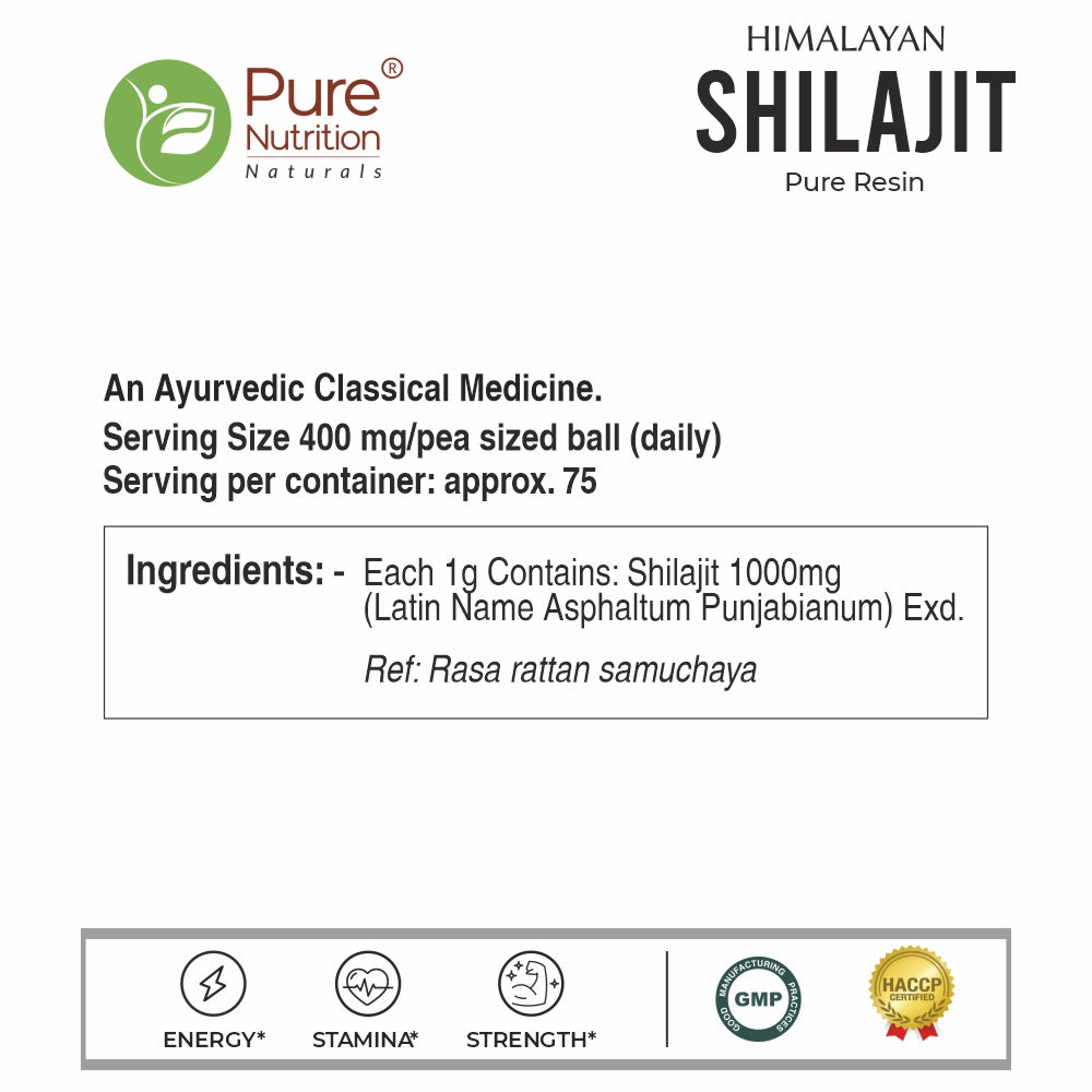 Pure Nutrition Shilajit Pure Resin | Boosts Energy, Stamina & Overall Health | 100% Natural & Pure- 20g