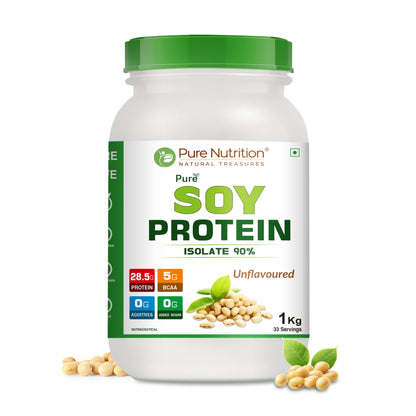 Pure Nutrition Soy Protein Powder, 100% Pure - 1kg | Isolate 90%, Unflavoured - For Muscle Growth, Recovery, and Overall Health.