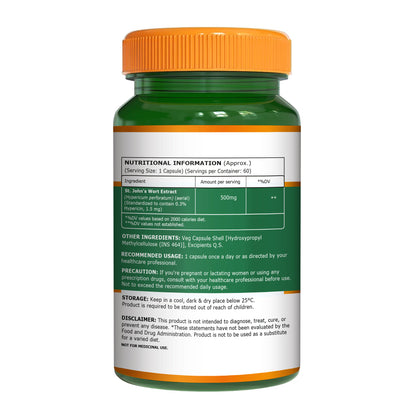 St. John’s Wort 500mg Capsules | Standardized to 0.3% Hypericin | Herbal Wellness Supplement
