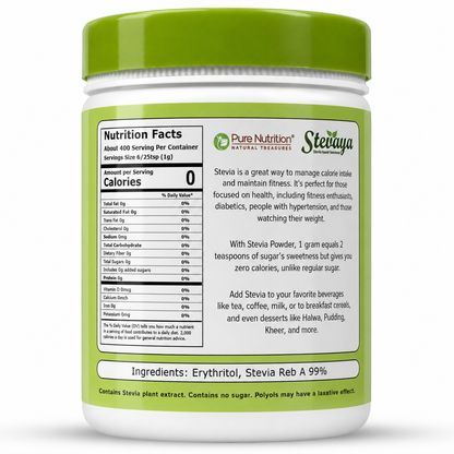 Stevaya Stevia Based Natural Sweetener - 400 Grams | Zero Calorie Sugar Substitute | Ideal for Beverages and Baking
