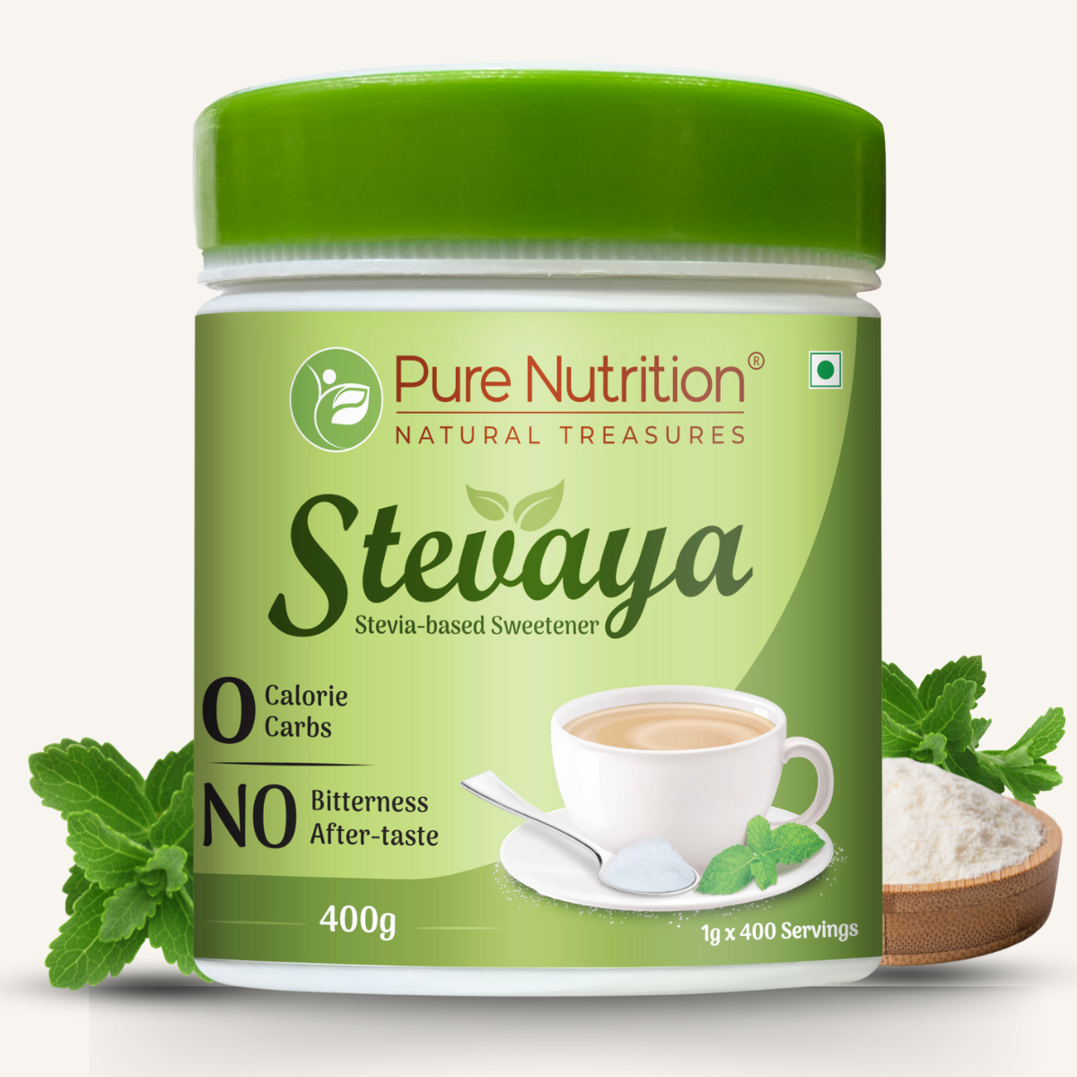 Stevaya  Stevia Based Natural Sweetener - 400 Grams | Zero Calorie Sugar Substitute | Ideal for Beverages and Baking