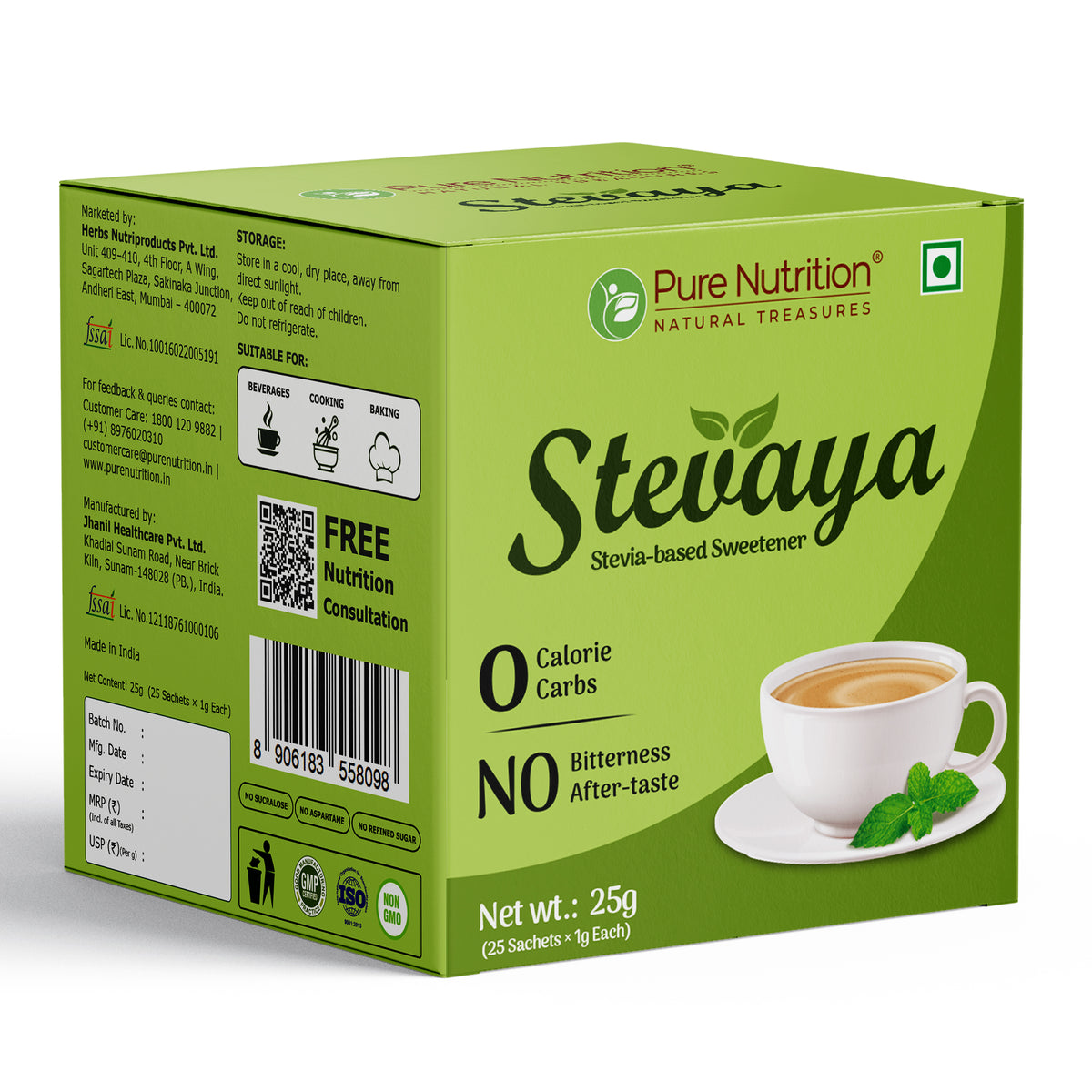 Steviya – Stevia-Based Sweetener, 25g (25 Sachets)