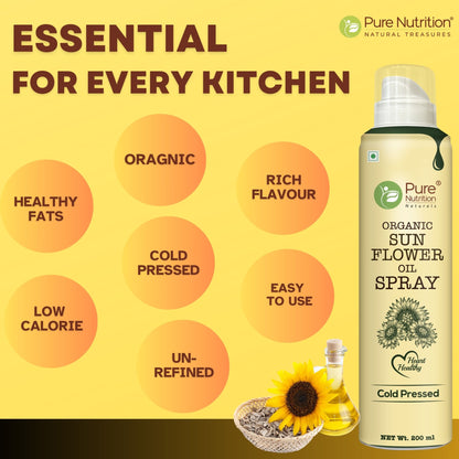 Sunflower Oil Cooking Spray 200ml | 100% Pure, Healthy Cooking, Low-Calorie Meals, Ideal for Frying