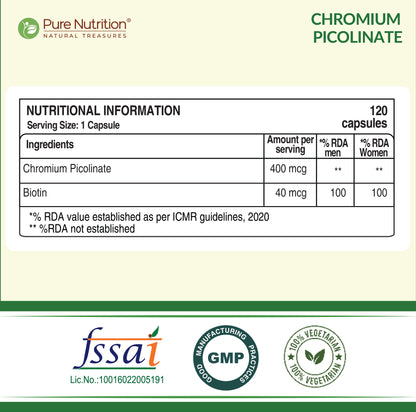 Pure Nutrition Chromium Picolinate – 120 Veg Capsules
