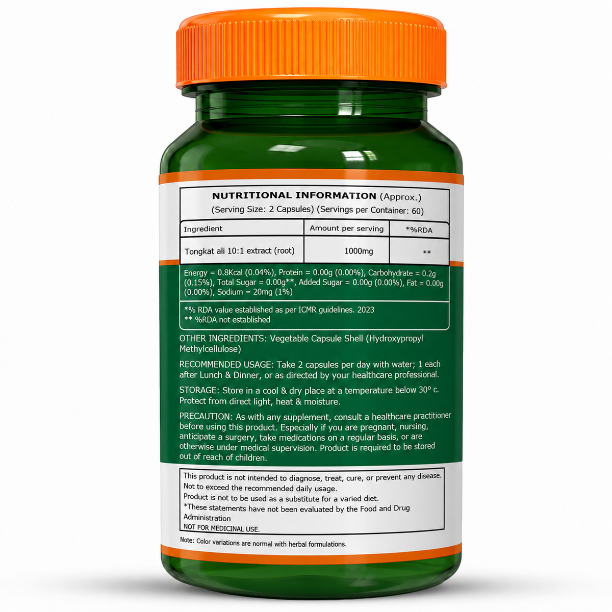 Tongkat Ali 10:1 Root Extract | 1000 mg Per Serving | Strength, Stamina & Vitality Support | 120 Tablets