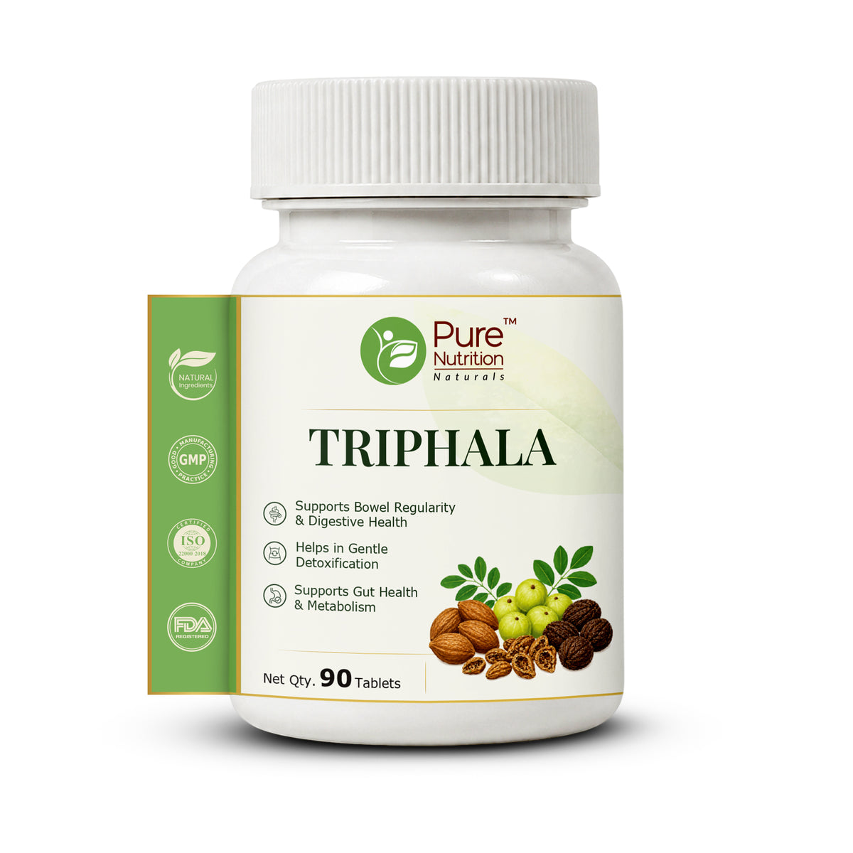 Pure Nutrition Triphala Tablets | Ayurvedic Herbal Blend with Haritaki, Bibhitaki & Amalaki | Supports Digestion & Gut Health 
