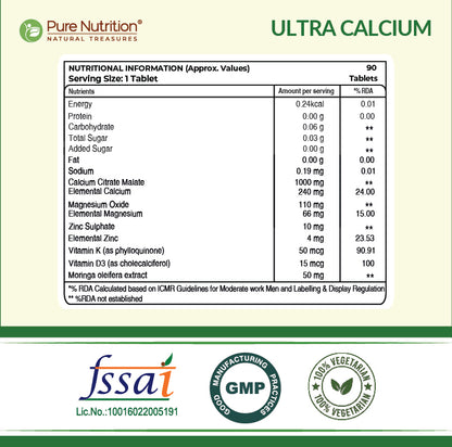 Pure Nutrition Ultra Calcium with D3, K2, Zinc & Magnesium