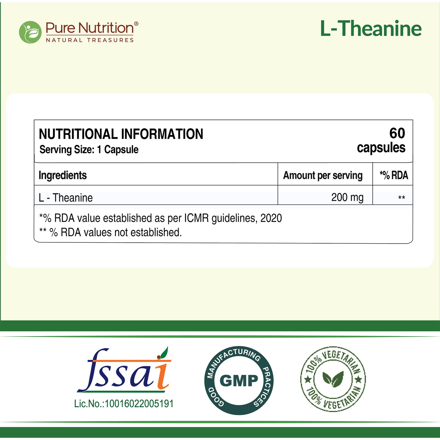 Pure Nutrition L-Theanine Capsules 200mg