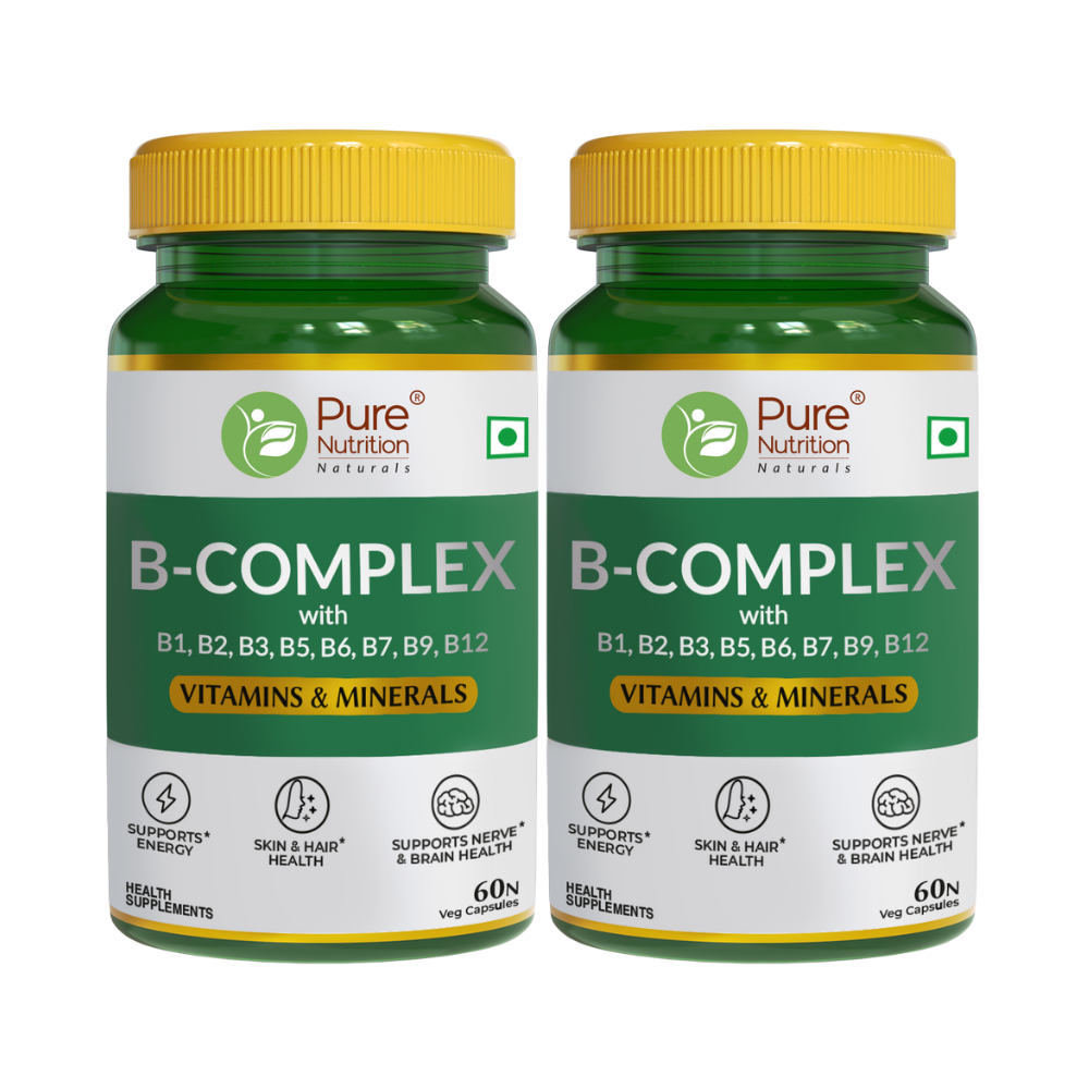 Pure Nutrition B Complex with Essential Vitamins B1, B2, B3, B5, B6, B7, B9, B12 - 60 Capsules