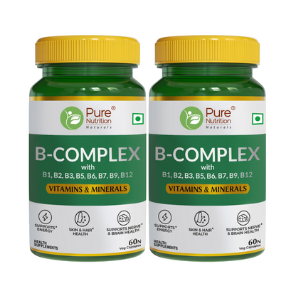 Pure Nutrition B Complex with Essential Vitamins B1, B2, B3, B5, B6, B7, B9, B12 - 60 Capsules