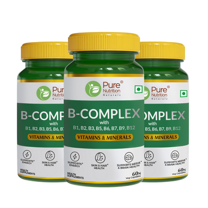 Pure Nutrition B Complex with Essential Vitamins B1, B2, B3, B5, B6, B7, B9, B12 - 60 Capsules