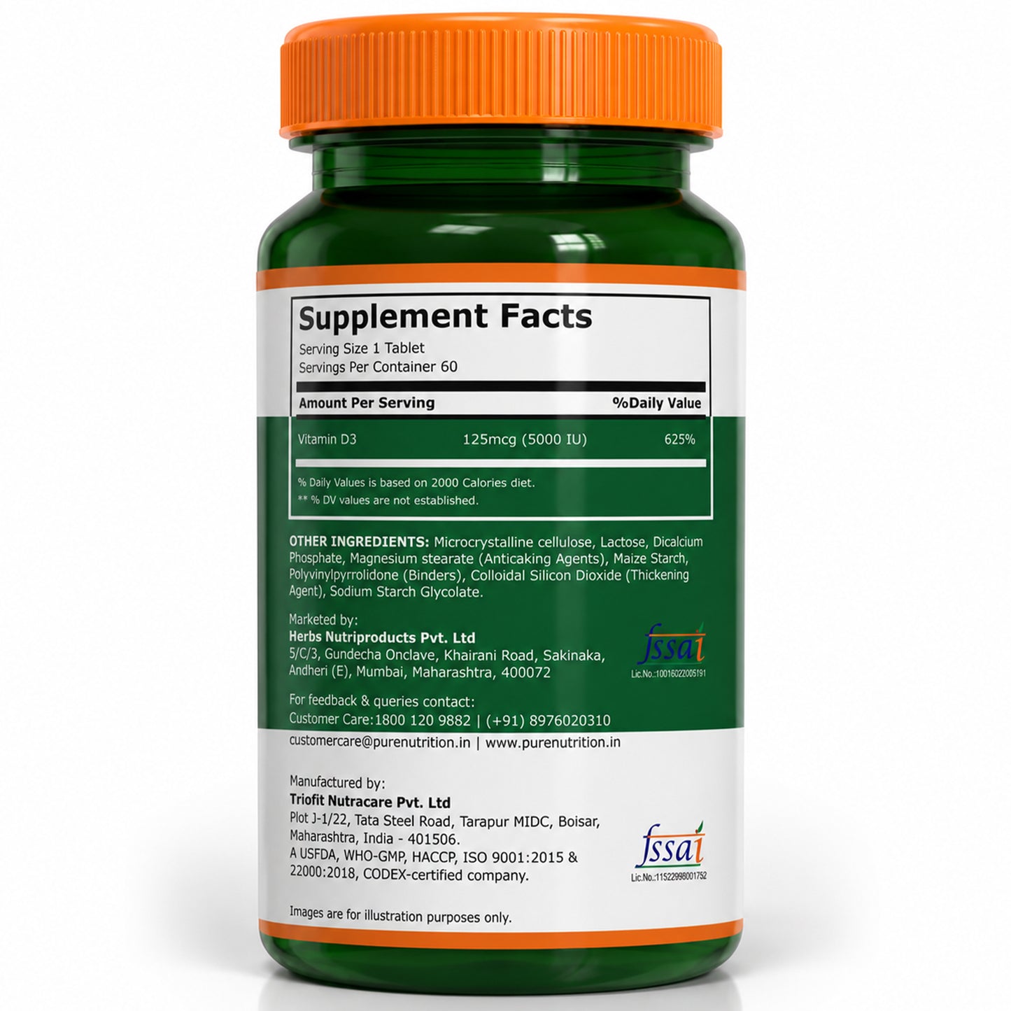 Vitamin D3 5000 IU | 125 mcg Vitamin D3 | 60 Tablets
