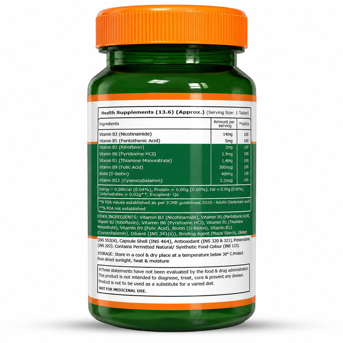 B Complex with Essential Vitamins B1, B2, B3, B5, B6, B7, B9, B12 - 60 Tablets  | Supports Energy, Metabolism, and Overall Wellness