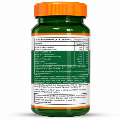 B Complex with Essential Vitamins B1, B2, B3, B5, B6, B7, B9, B12 - 60 Tablets  | Supports Energy, Metabolism, and Overall Wellness