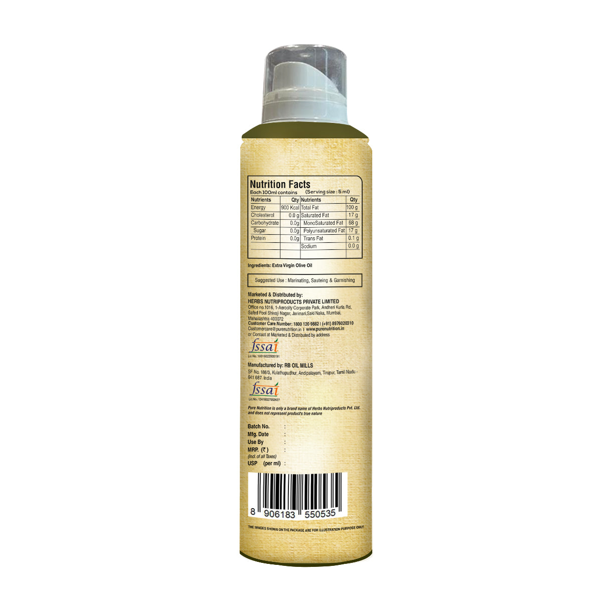 Pure Nutrition Organic Extra Virgin Olive Oil Spray