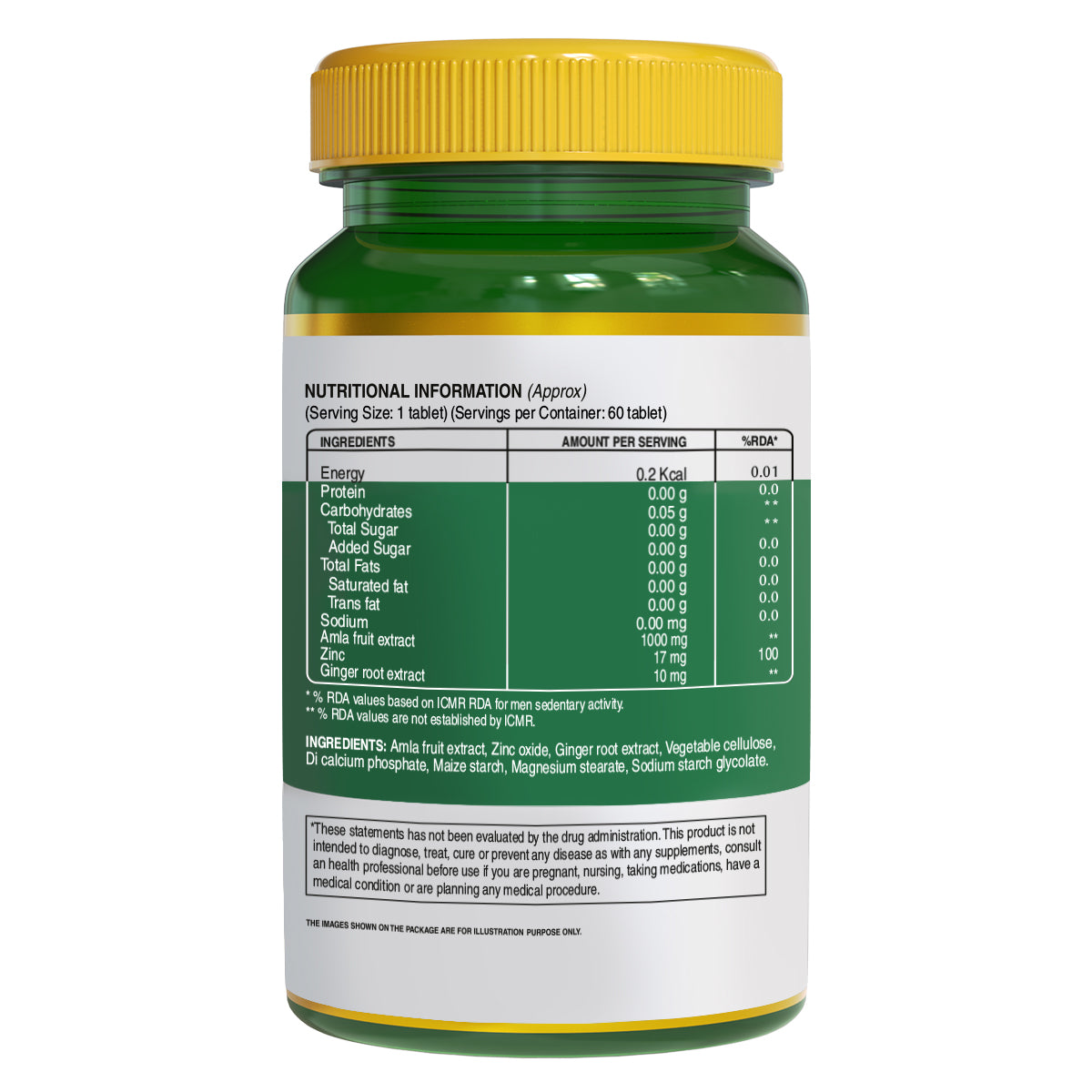 Vitamin C with Amla Extract + Zinc Supplement | Boost Immunity | Support In Skin & bone Health - 60 Veg Tablets