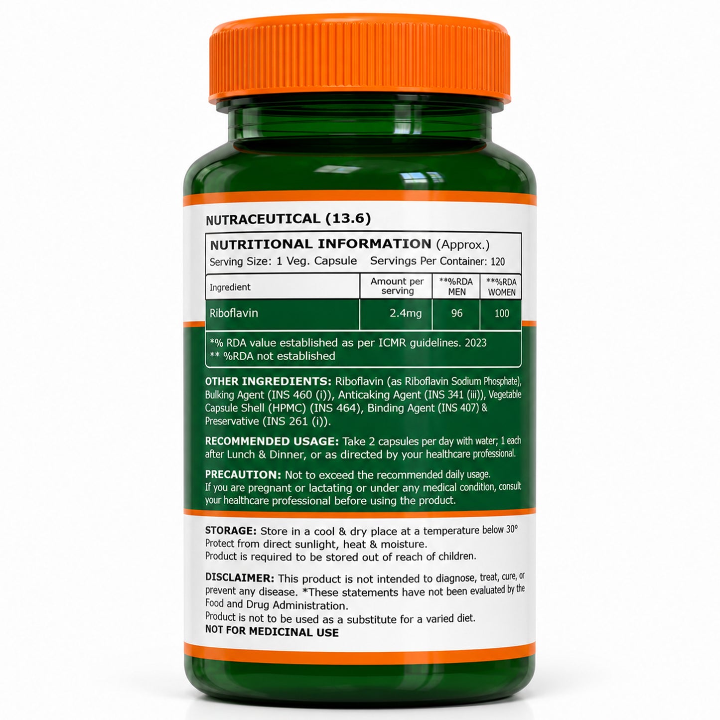 Vitamin B2 Riboflavin 2.4 mg | 120 Vegetarian Capsules